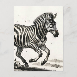 Carte Postale Zèbre Dynamique en Mouvement - Art à l'Encre