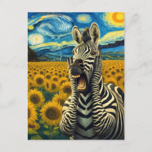 Carte Postale Zèbre hurle dans un champ de tournesols