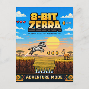 Carte Postale Zèbre, Rétro Pixel Art 8-Bit
