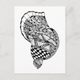 Carte Postale Zen doodart coquille de mer noir blanc motif