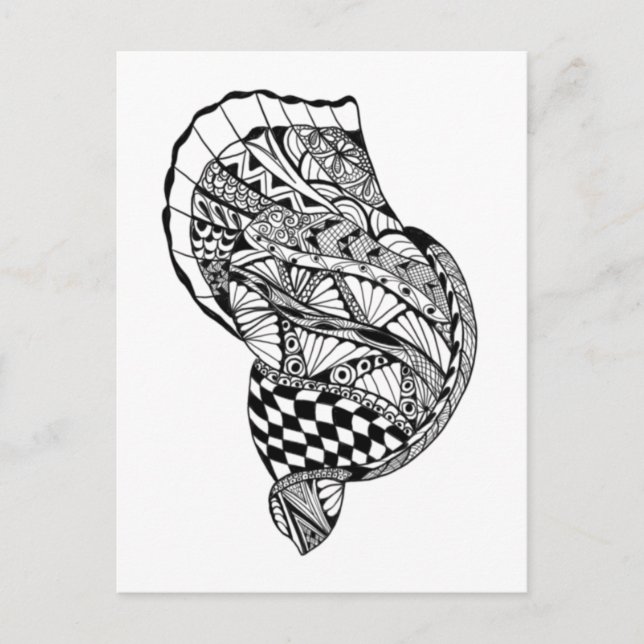 Carte Postale Zen doodart coquille de mer noir blanc motif (Devant)