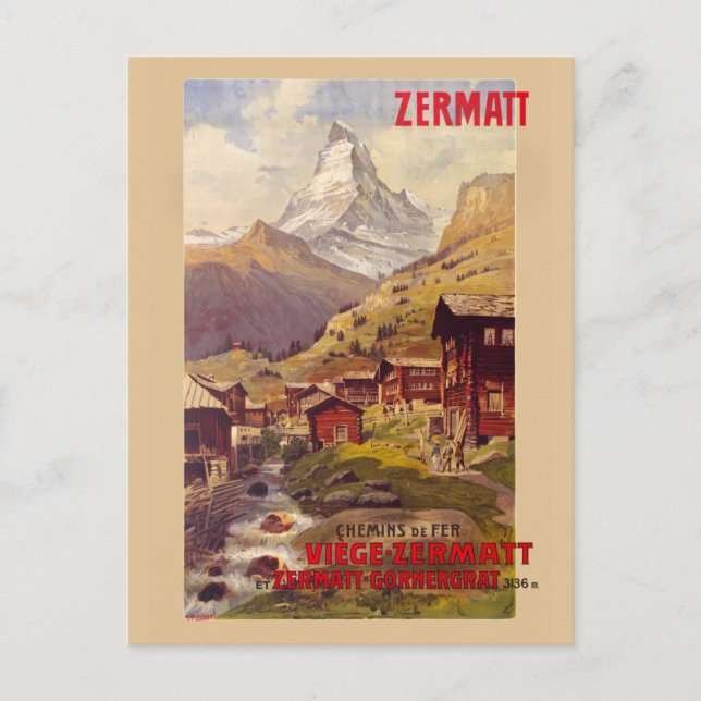 Carte Postale Zermatt Suisse Poster vintage 1900 (Devant)