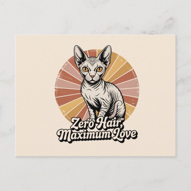 Carte Postale Zero Hair Maximum Love Sphynx Retro (Devant)