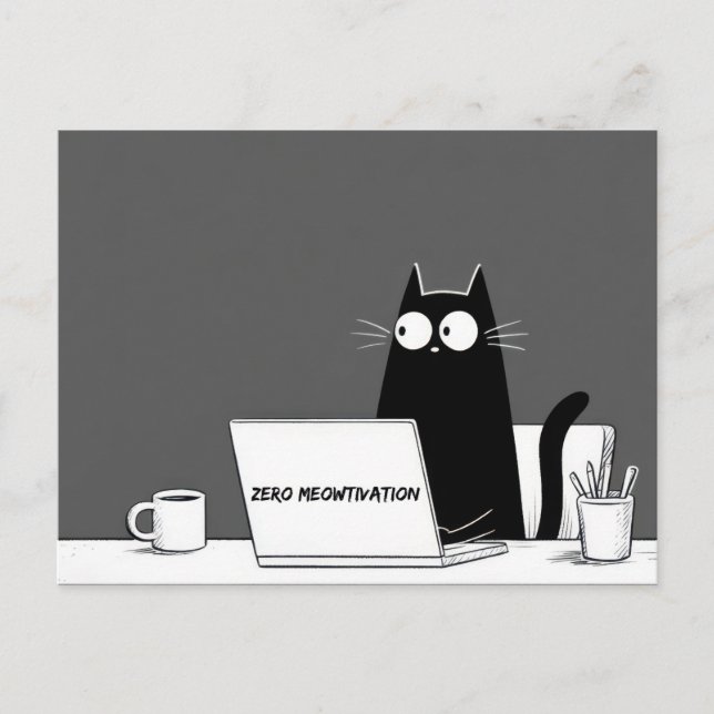 Carte Postale Zero Meowtivation Cat – Funny Lazy Work Cartoon (Devant)