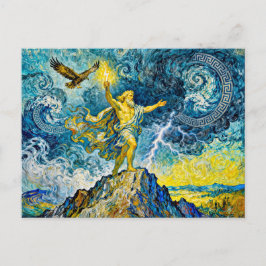 Carte Postale Zeus on Stormy Rocks with Lightning Bolt and Eagle