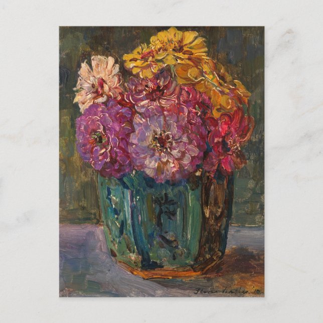 Carte Postale Zinnias dans un pot vert | Floris Verster (Devant)