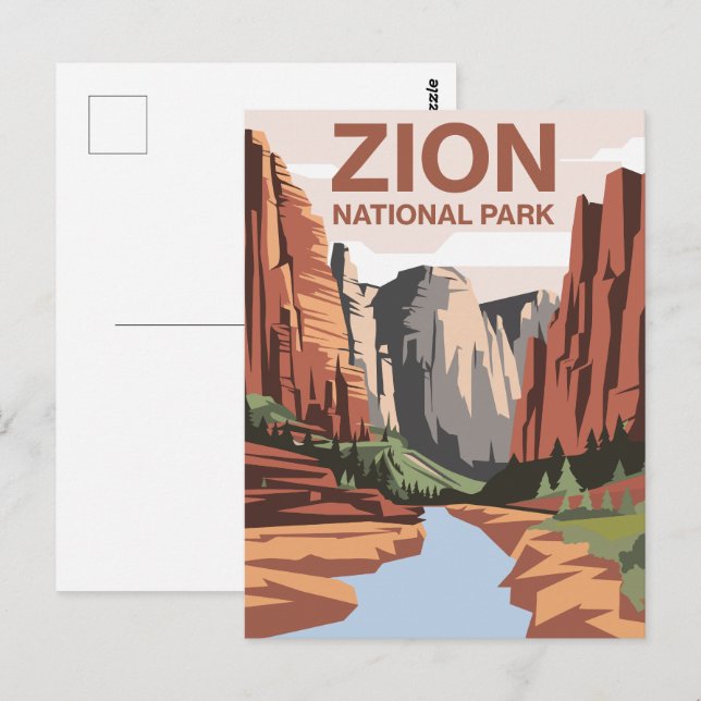Carte Postale Zion National Park Travel Art (Devant / Derrière)
