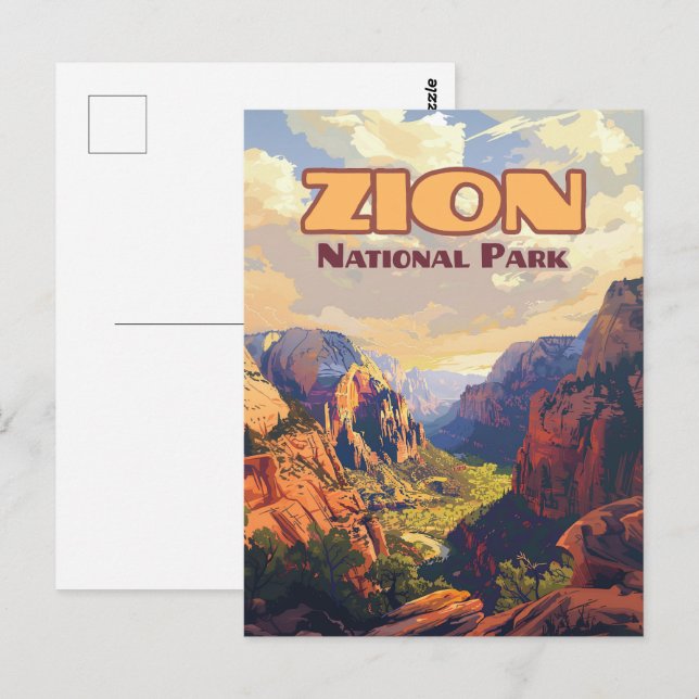 Carte Postale Zion National Park Utah Moab Canyon Retro (Devant / Derrière)