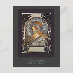 Carte Postale Zodiac Woman par Alphonse Mucha - Art Vintage 