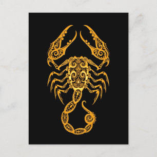 Carte Postale Zodiaque Scorpio Jaune complexe sur noir