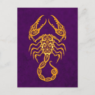 Carte Postale Zodiaque Scorpio Jaune complexe sur violet