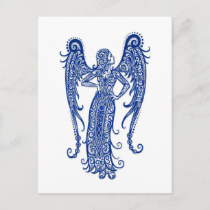 Carte Postale Zodiaque Virgo bleu complexe sur blanc
