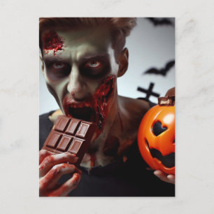 Carte Postale Zombie Manger du chocolat d'Halloween