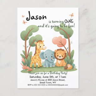 Carte postale Zoo Invitation Anniversaire