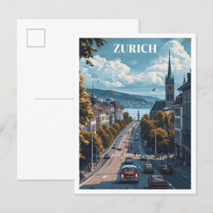 Carte Postale Zurich Suisse Art Vintage Illustration de voyage