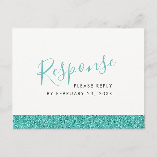 Carte POSTCARD Turquoise Sparkly Blue Réponse RSVP (Devant)