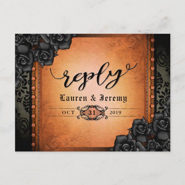 Carte PostRéponse Gothique Noir & Orange Halloween (Devant)