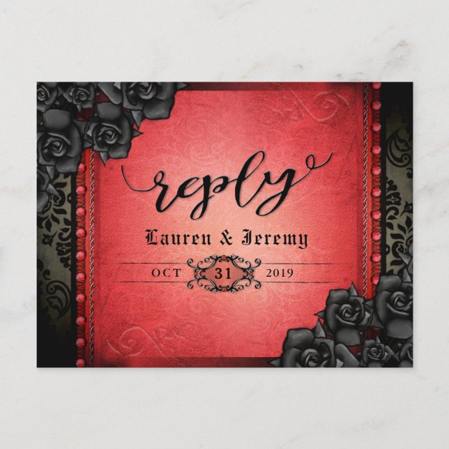 Carte PostRéponse Gothique Noir & Rouge Halloween (Devant)