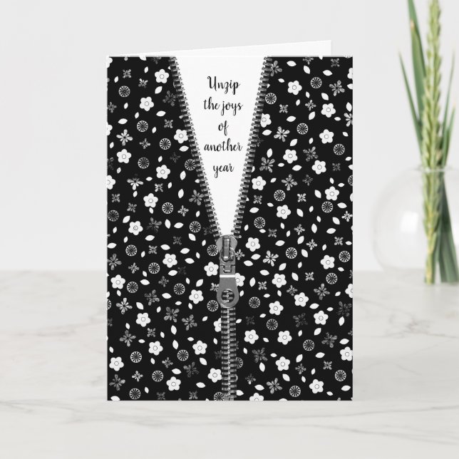 Carte Posy blanc avec Zipper pour Anniversaire (Devant)