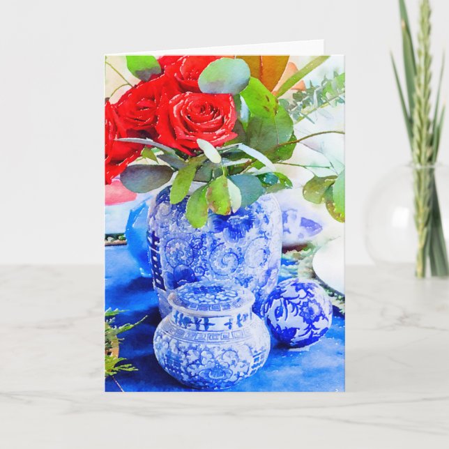 Carte Pot à gingembre en chinoiserie bleu et blanc à l'a (Devant)
