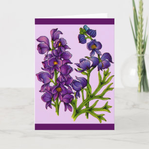 Carte poule violette fleurs imprimés