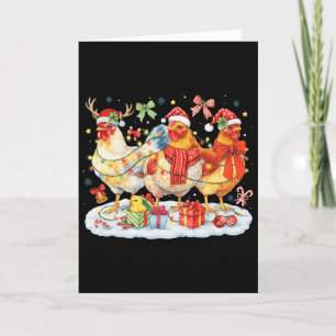 Carte Poules lumières de Noël chapeaux de Père Noël renn