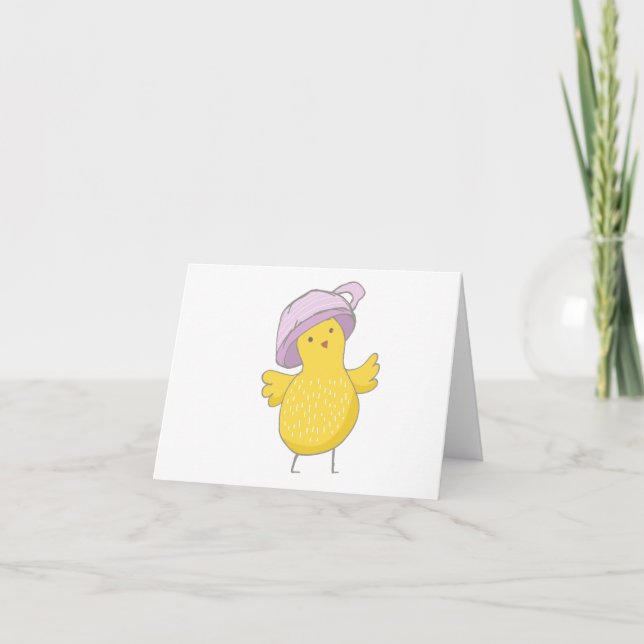 Carte Poulet de Pâques avec Coupe sur tête BLANC (Devant)