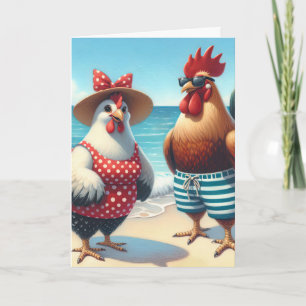 Carte Poulet de plage Anniversaire Portant un maillot de