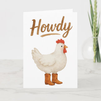Carte Poulet Howdy en bottes de cowboy