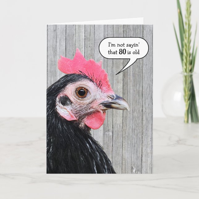 Carte Poulet sur le bois de la grange pour 80e anniversa (Devant)