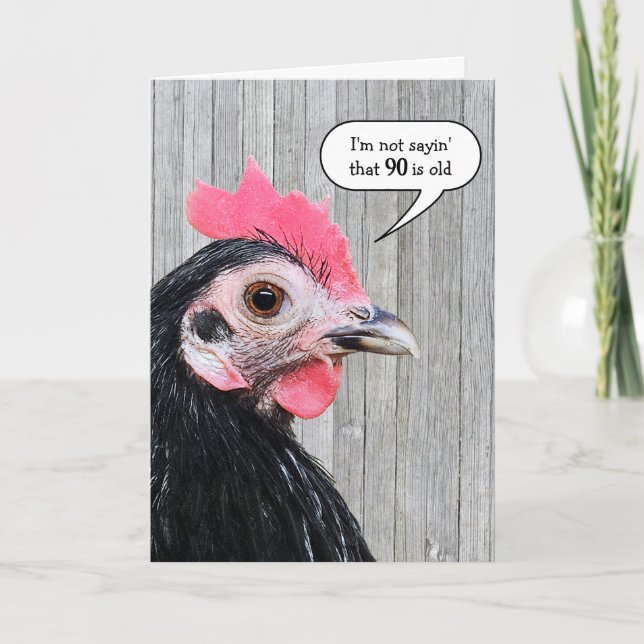 Carte Poulet sur le bois de la grange pour 90e anniversa (Devant)