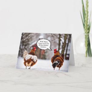 Carte Poulets dans les flocons de neige Humour d'anniver