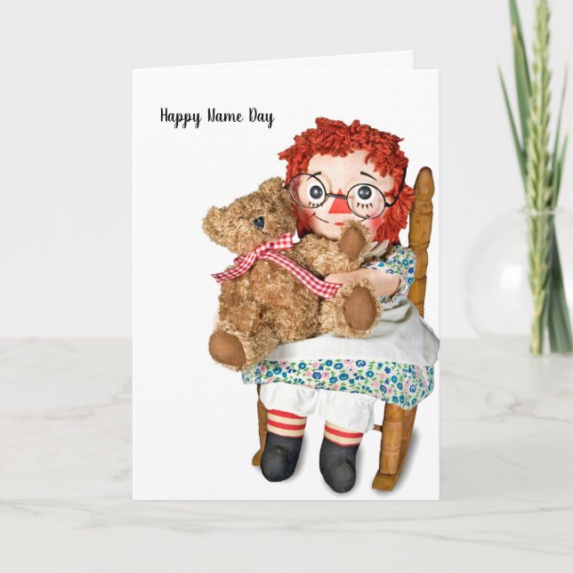 Carte Poupée de cerf et ours en peluche Nom Jour (Devant)