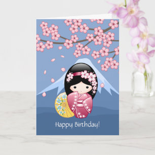 Carte Poupée de Kokeshi de ressort - anniversaire