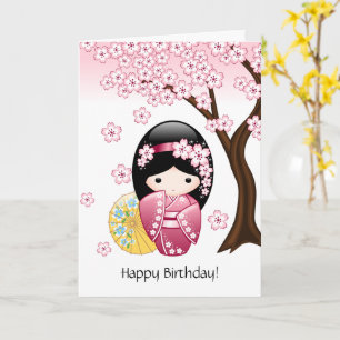 Carte Poupée de Kokeshi de ressort - anniversaire