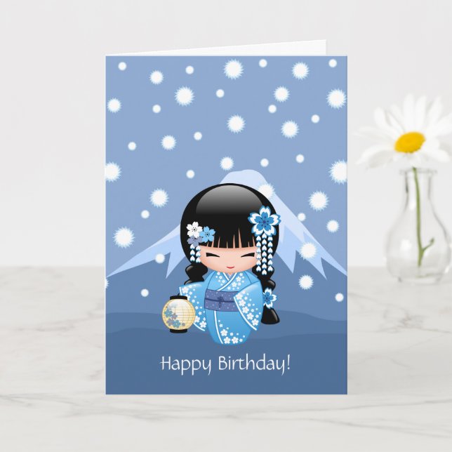 Carte Poupée de Kokeshi d'hiver - fille de geisha de (Petite plante)