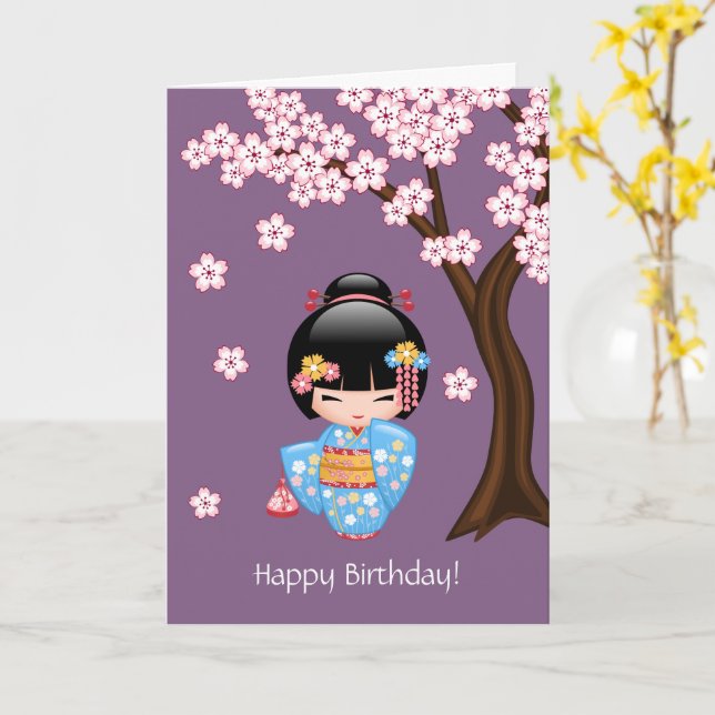 Carte Poupée de Maiko Kokeshi - anniversaire mignon de (Fleur jaune)