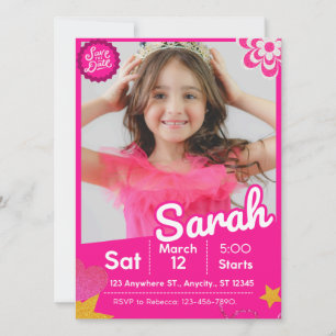 Carte Poupée Parties scintillant rose inspirée Invitatio