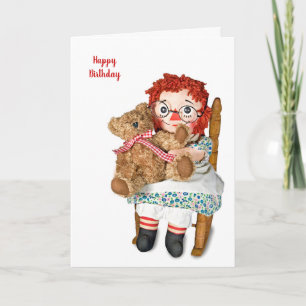 Carte Poupée Rag et anniversaire de l'ours en peluche