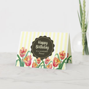 Carte Pour Ami à l'anniversaire Tulipes Parrot Jaune Fle