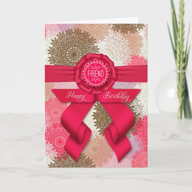 Carte pour Ami Rose profond Ribbon rose Anniversaire (Devant)