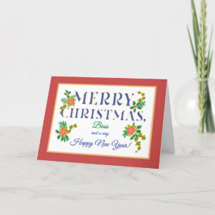 Carte Pour Boss, Poinsettias, Holly, Ivy Christmas