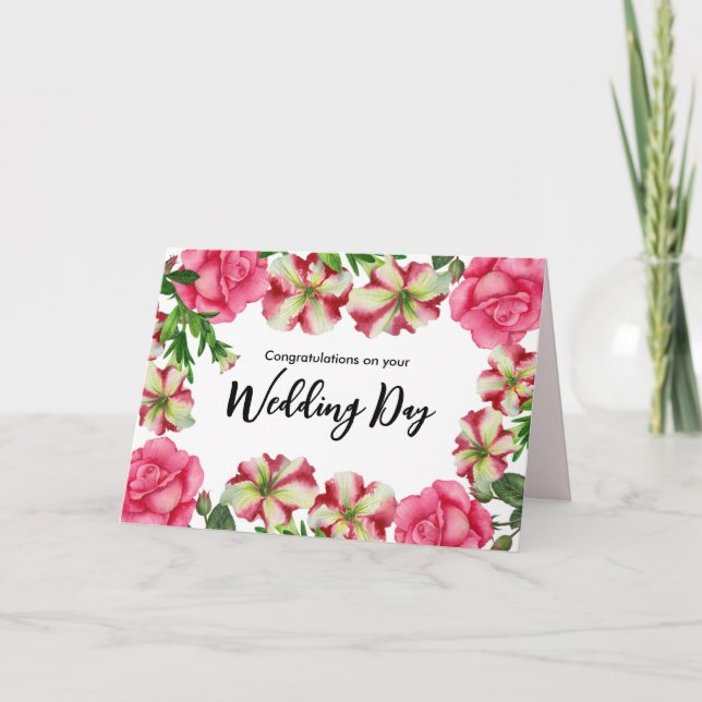 Carte Pour Couple le jour du mariage Aquarelle rose Fleu (Devant)