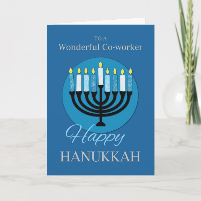 Carte Pour Coworker Hanoukka Menorah sur Dark Blue (Devant)