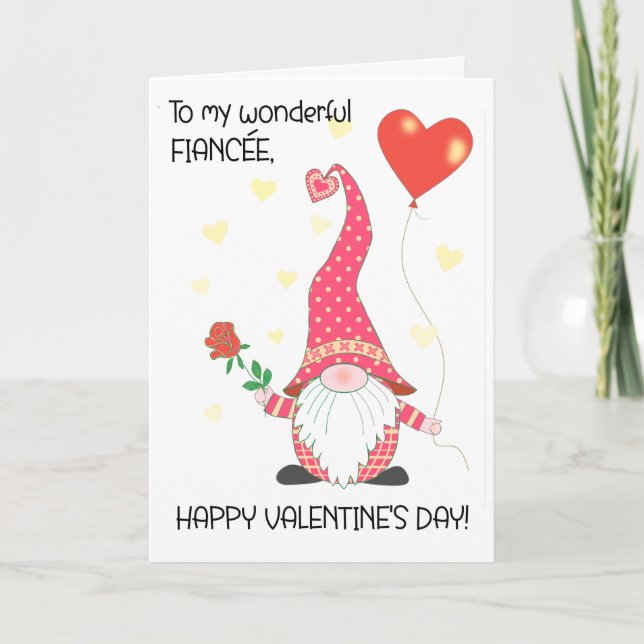 Carte Pour Fiancée Valentine's mignonne Gnome avec Rose  (Devant)