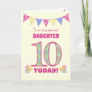 Carte Pour fille 10e anniversaire Primroses Bunting Card