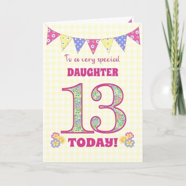 Carte Pour fille 13e anniversaire Primroses Bunting Card (Devant)