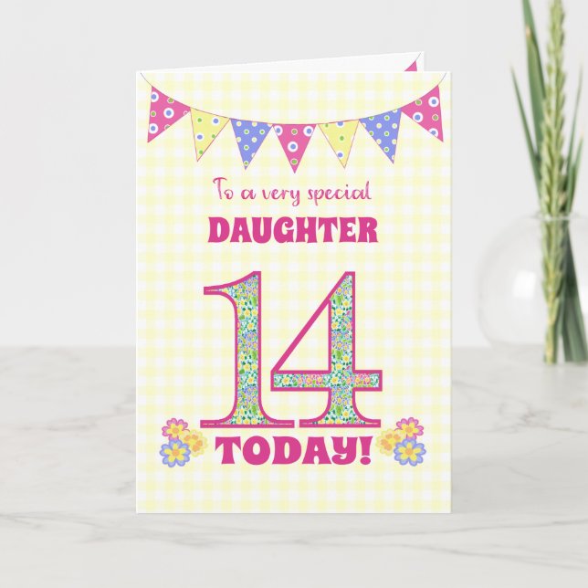 Carte Pour fille 14e anniversaire Primroses Bunting Card (Devant)