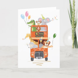 Carte Pour garçon ou fille mignonne fête animal Bus 4e a