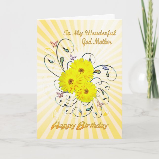 Carte Pour Godmère, anniversaire avec fleurs jaunes (Devant)